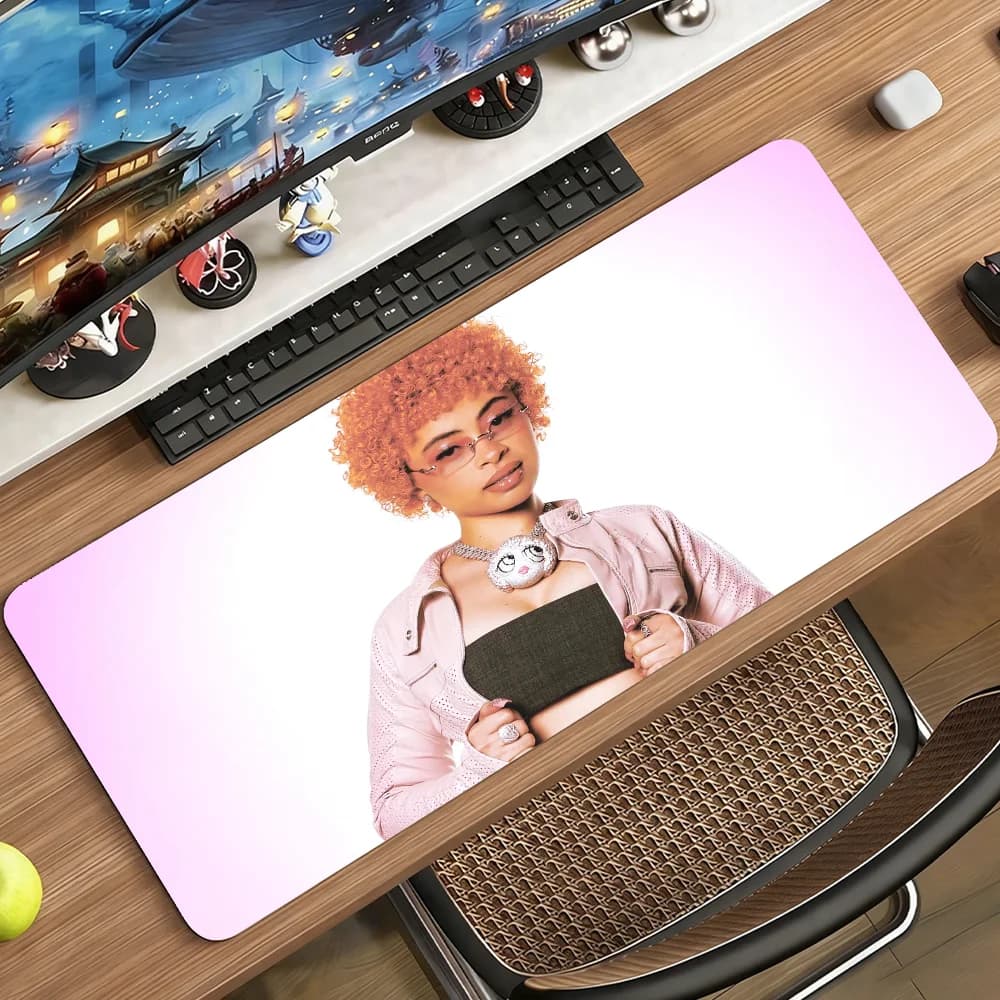 Rapper Ice Spice Mouse Pad Large Non-Slip Waterproof Mat Stitched Edge Keyboard Pad for Gaming Daily Office