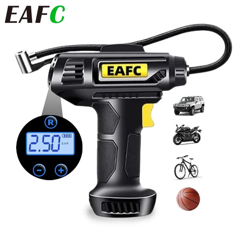 EAFC 120W Pompa gonfiabile per auto portatile senza fili/cablata Compressore d'aria portatile Gonfiatore per pneumatici per automobili elettriche con luce a LED