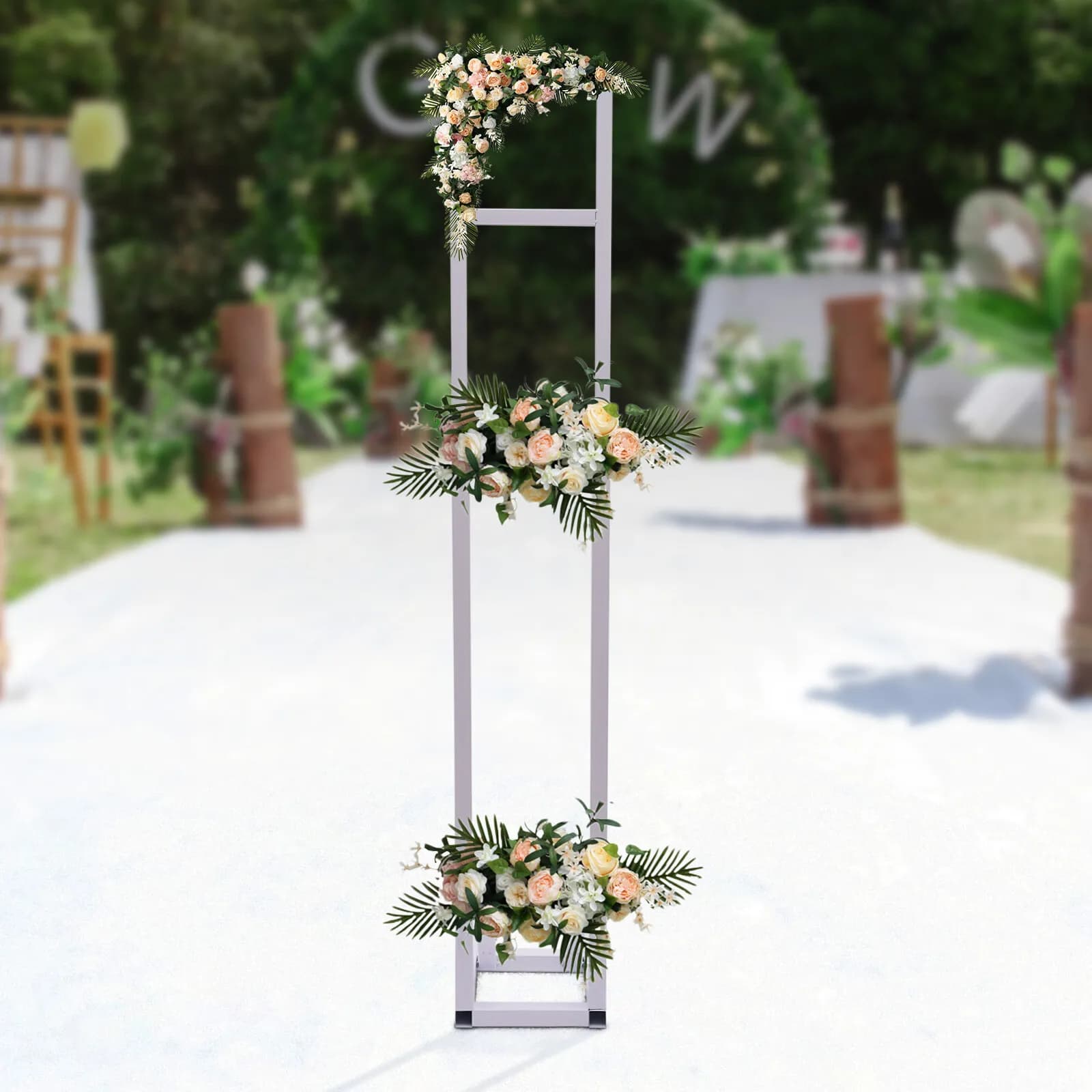 Supporto Telescopico per Fondale Matrimoniale Regolabile in Altezza, Struttura Integrata per Sfondo Bianco, Supporto per Arco di Palloncini