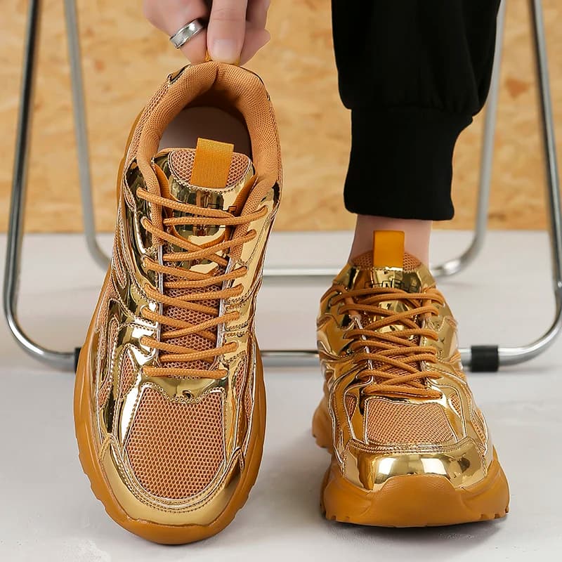 Men New Fashion Glossy Leather Sneakers Breathable Lightweight Casual Trendy Street Walking Shoes