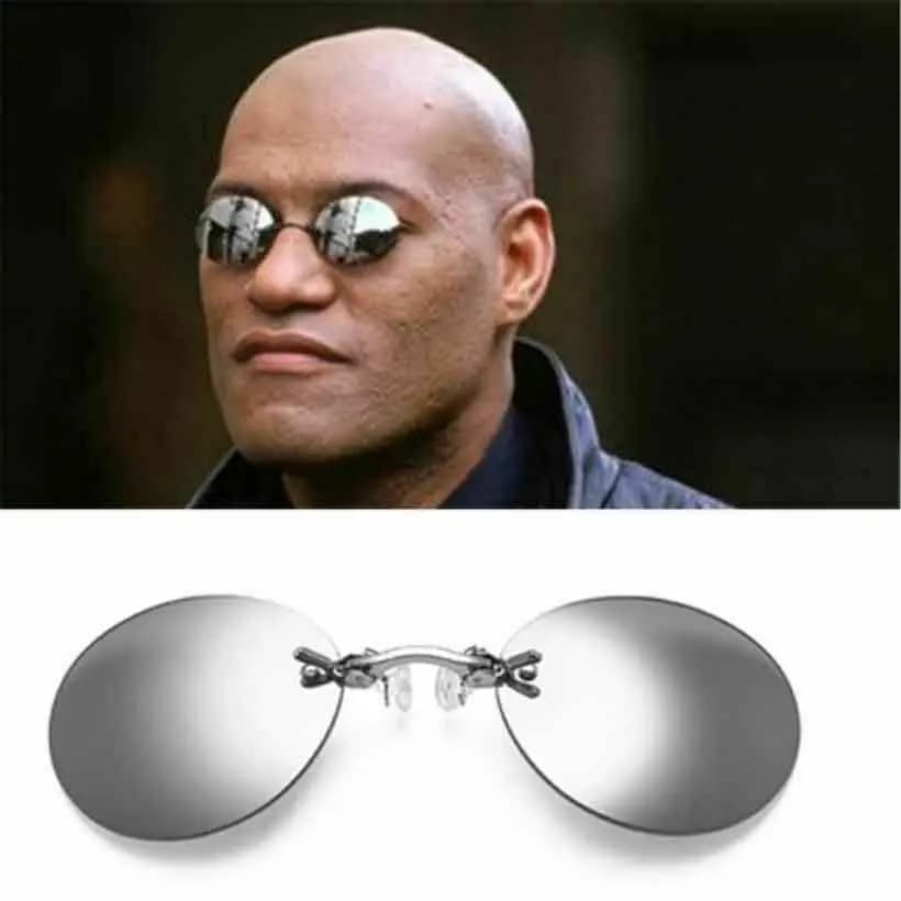 Occhiali da naso a clip rotondi senza montatura Matrix Morpheus, occhiali da sole vintage senza montatura