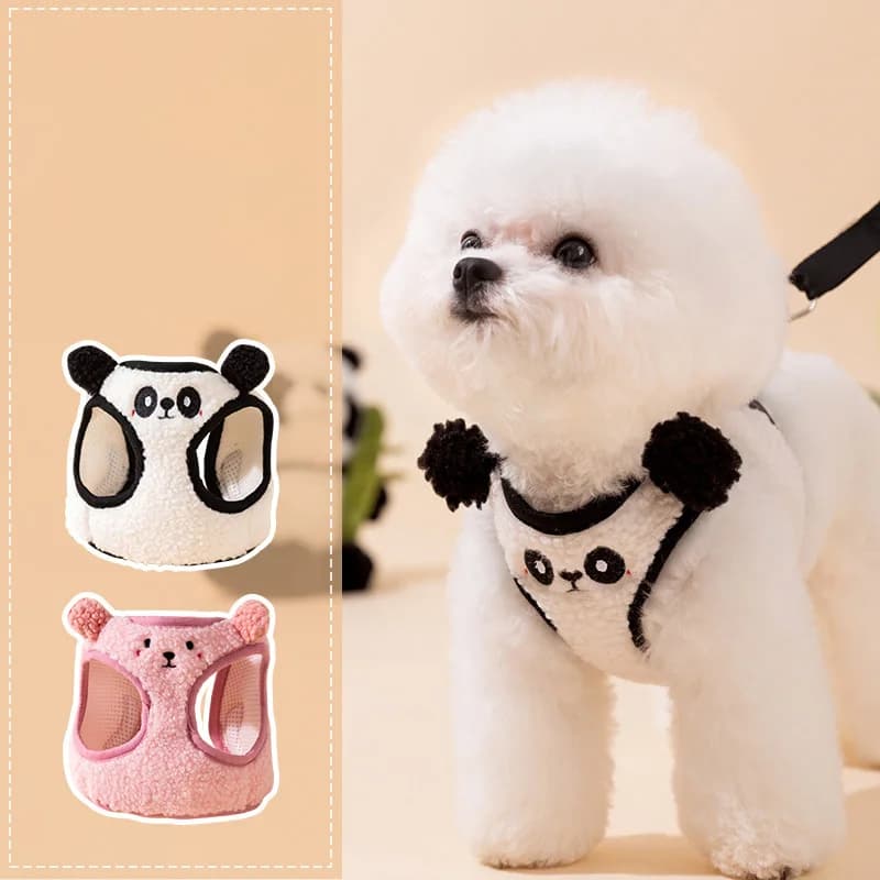 Warm Fleece Pet Dog Harness Cute Animal gilet regolabile guinzaglio Set per cucciolo medio Bulldog francese accessori per collare per gatti all'aperto