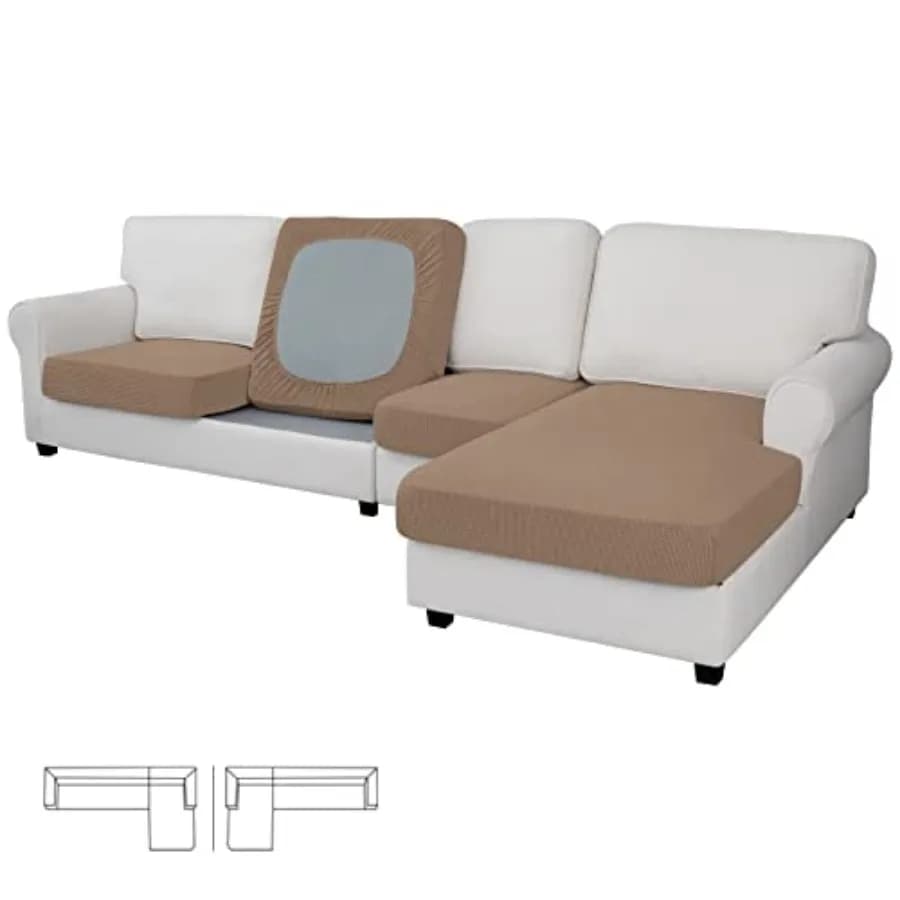 Copricuscini Elasticizzati per Divano a 4 Pezzi, per Divano Componibile a L Sinistro/Destro, Coprisedile Antiscivolo per Chaise Longue