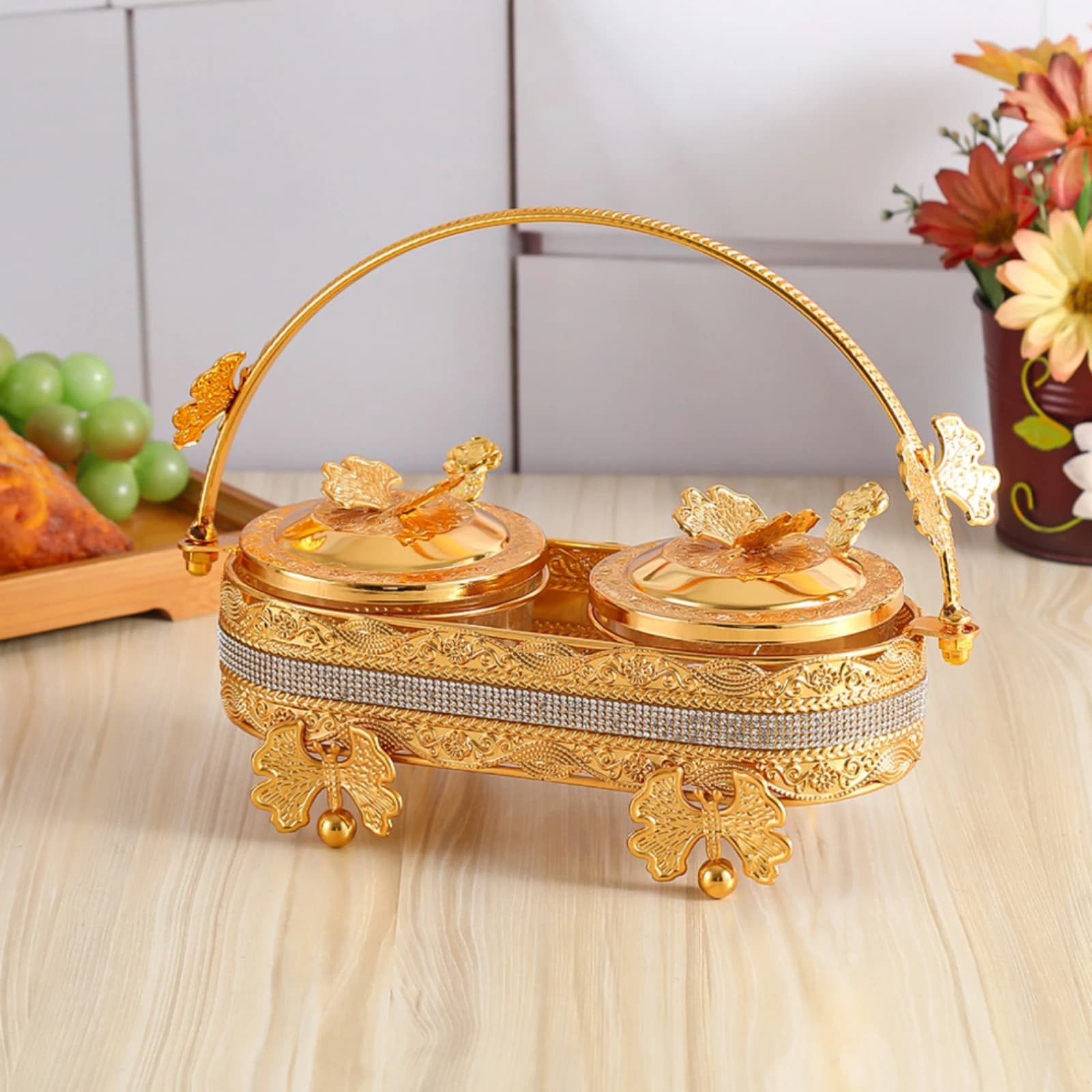 2 Pieces Condiment Container Set with Spoons Decorative Condiment Jar with Spoon and Tray Lidded Jars with Holder Organized