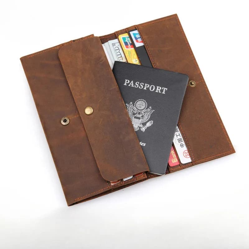 Camida personalizzato da uomo autentico lungo Crazy Horse fermasoldi copertina per passaporto portafoglio in pelle porta biglietti da visita porta documenti portamonete