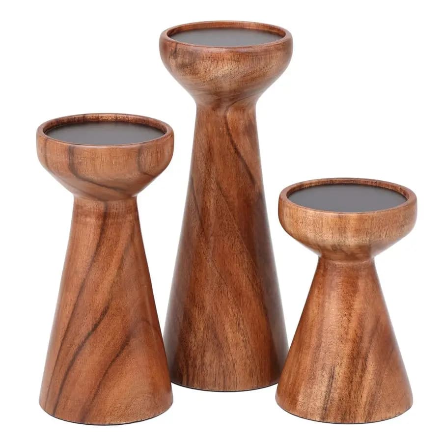 Set of 3 Wooden Bell Wallet Rustic Style, Large Decorative Candle Holders for Centerpiece and Fireplace Decoration