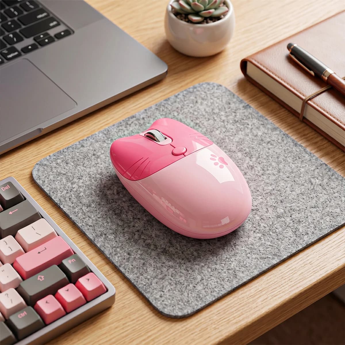 MOFii M3DM Pink Cat Dual Mode Wireless Mouse, 2.4G Bluetooth Dual Connection, Cute Portable 3 DPI Optical Mouse for Office Women