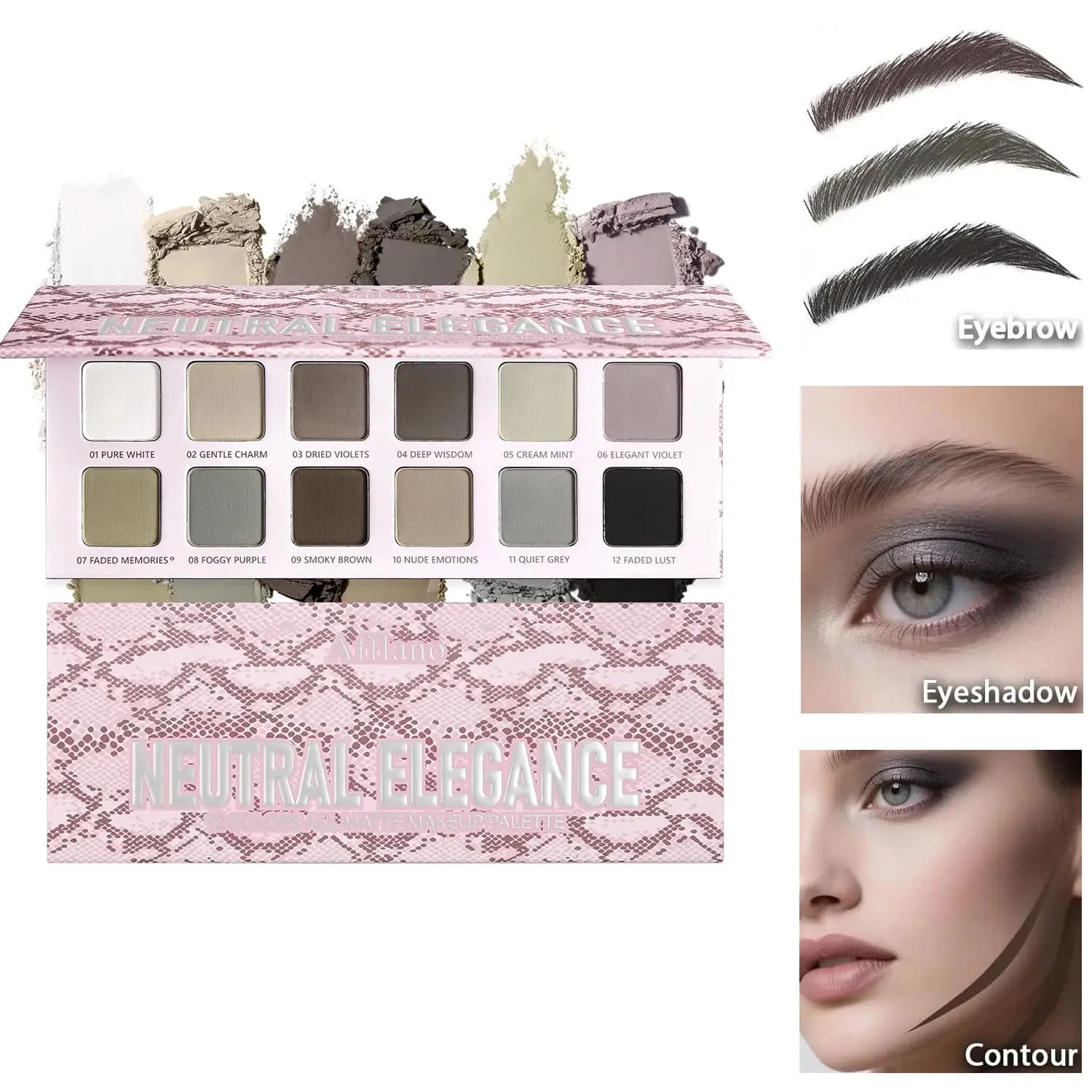 Refine 12 color palette of eye shadows in shiny opaque powder nude beige brown natural colors makeup eyes shade highly pigmented