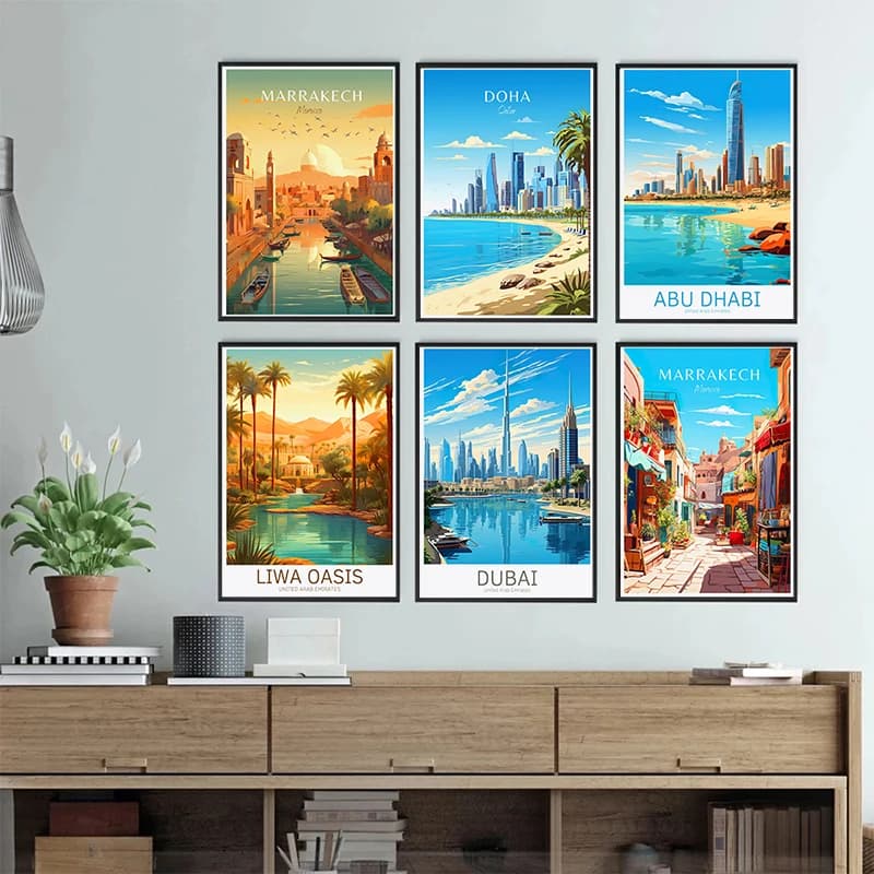 United Arab Emirates Travel Scenery Poster Abu Dhabi Cairo Liwa Oasis Canvas Painting Photo Wall Art Picture Office Home Decor