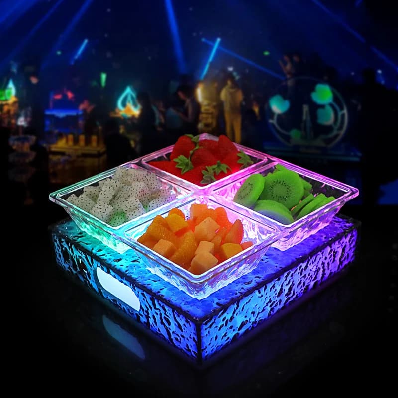LEDBarKTVCompartmented luminous ice-patterned fruit plate, snack plate, dessert plate, dried fruit plate, assorted snack dish