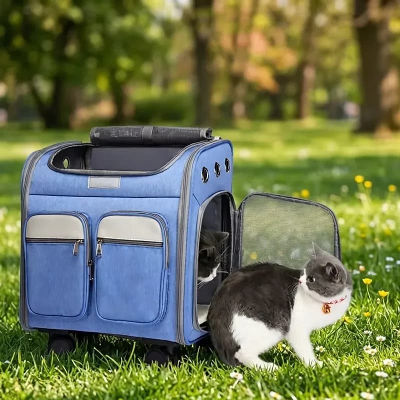 Foldable Pet Trolley Bag Portable Outdoor Travel Carrier Removable Wheeled Dog Cat Stroller Lightweight Rolling Luggage Case