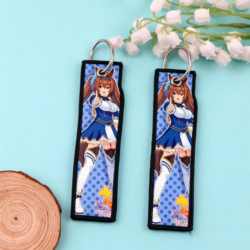 Uma Musume Pretty Derby Anime Jet Tag Keychain Fabric Key Strap with Character Print Double-Sided Lanyard Keyrings for Backpack