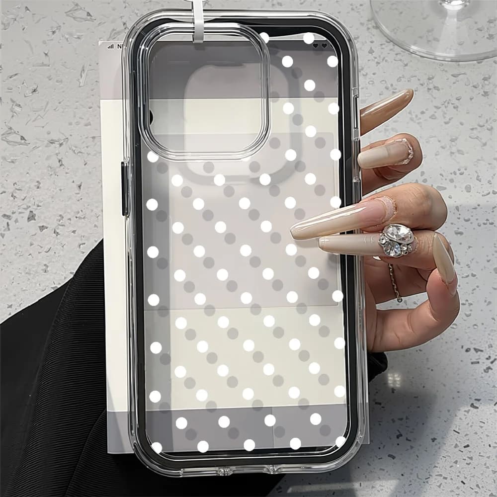 Cover Trasparente Morbida in Silicone Antiurto con Pois per iPhone 17 Pro, iPhone 16, 15, 14, 13, 12 Pro Max, 17 Air