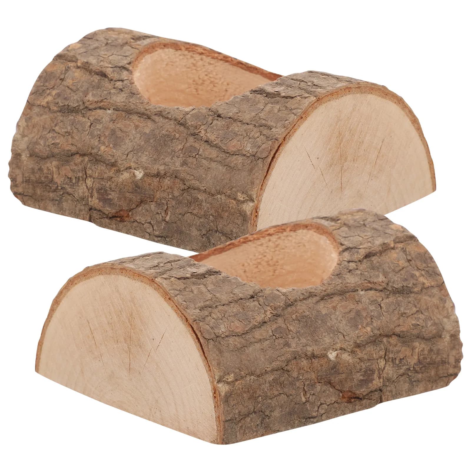 2 Pezzi Portacandele in Legno a Forma di Ceppo d'Albero per Centrotavola, Decorazione Casa, Matrimoni Rustici, Stile Naturale