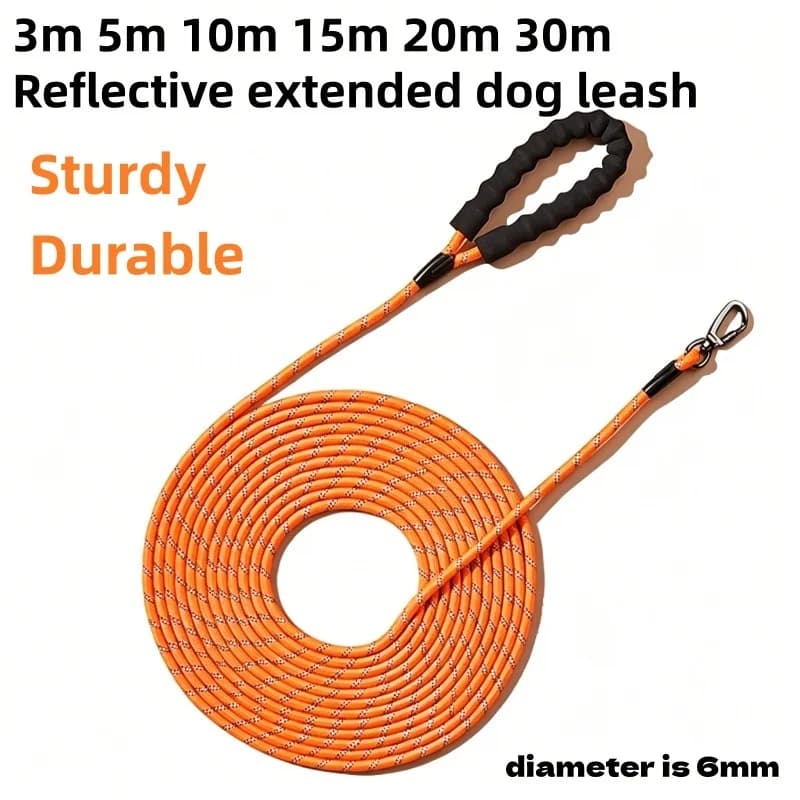 Long Dog Leash Reflective Nylon Training Rope 360 Swivel Clasp Soft Padded Handle Durable Pet Lead for Outdoor Walking All Breed