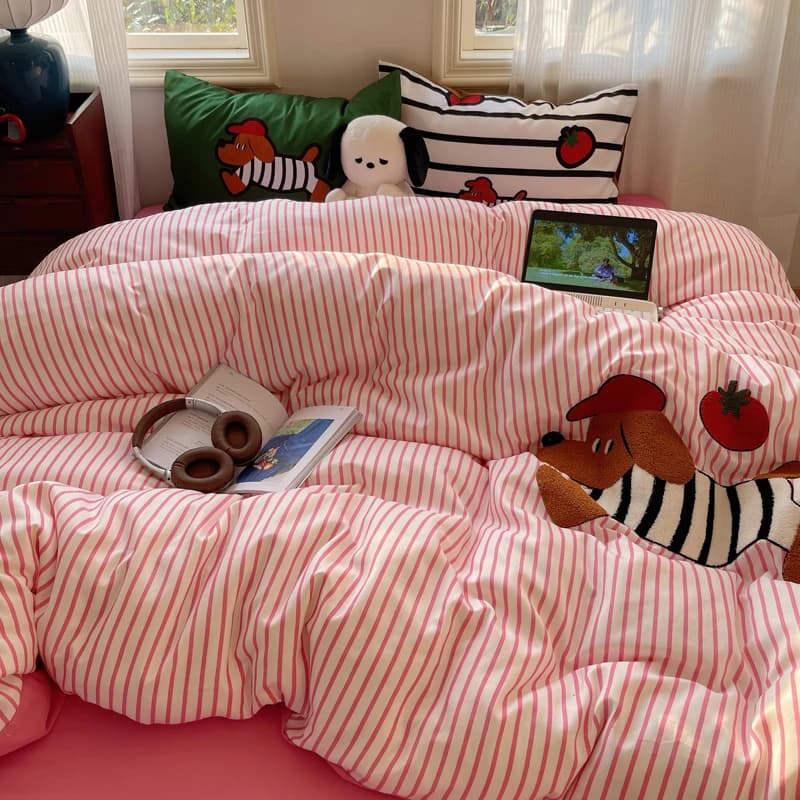 Set di biancheria da letto morbida per cani da corsa ricamata copripiumino copripiumino copriletto federe lenzuola piatte Set piumino per ragazze