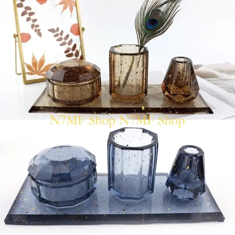 N7MF 4 Pezzi Stampi in Resina per Accessori da Bagno Set Stampi in Silicone per Colata Resina Portaspazzolino Tazza Diffusore
