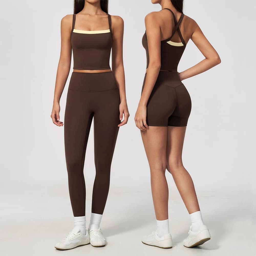 Yoga Set 2pcs Women Gym Set Backless High Waist Leggings Gym Suit Fitness Shorts Cross Back Sports Vest Sportswear Workout Sets
