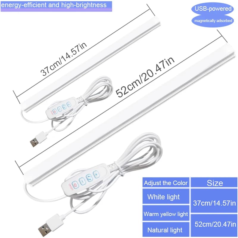 Lampada da lettura a tubo luminoso a led apprendimento 3 colori Notte a led con spina USB magnetica 37 cm-52 cm striscia dimmerabile comodino scrivania bar