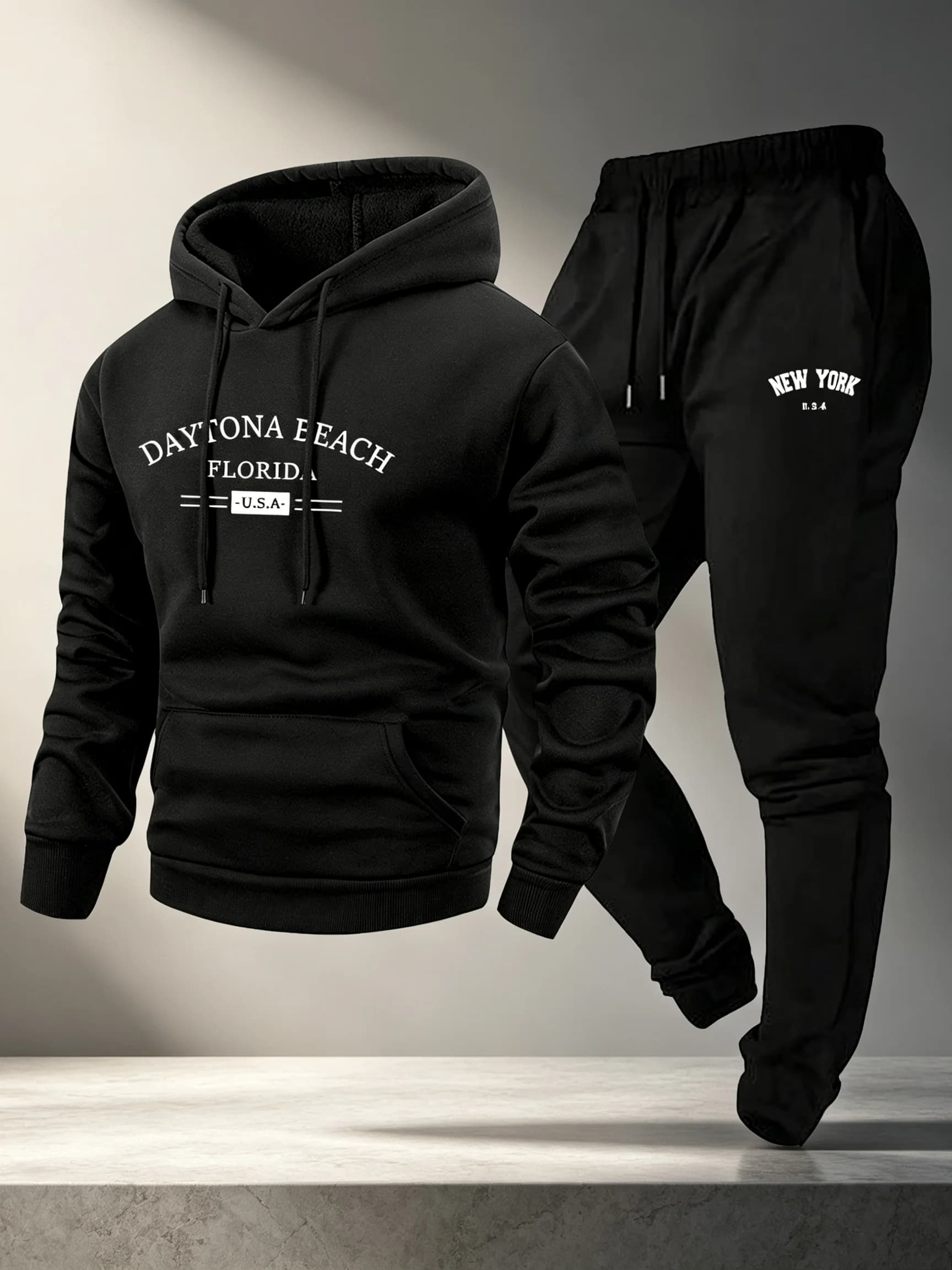 New Men's Autumn-Winter Casual Hooded Sweatshirt Set + Jogger Pants, Two-Piece Outfit, Regular Fit, Outdoor Sportswear
