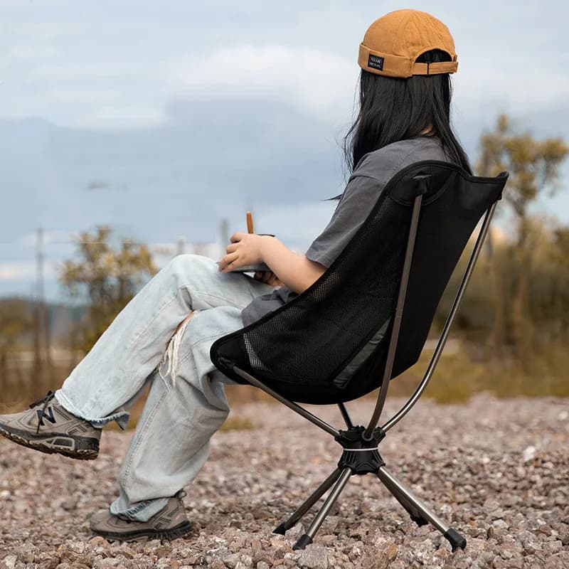 Sedia da Campeggio Moon Chair, Portatile in Lega di Alluminio, Leggera e Pieghevole, per Picnic, Viaggi, Pesca, con Rotazione a 360 Gradi