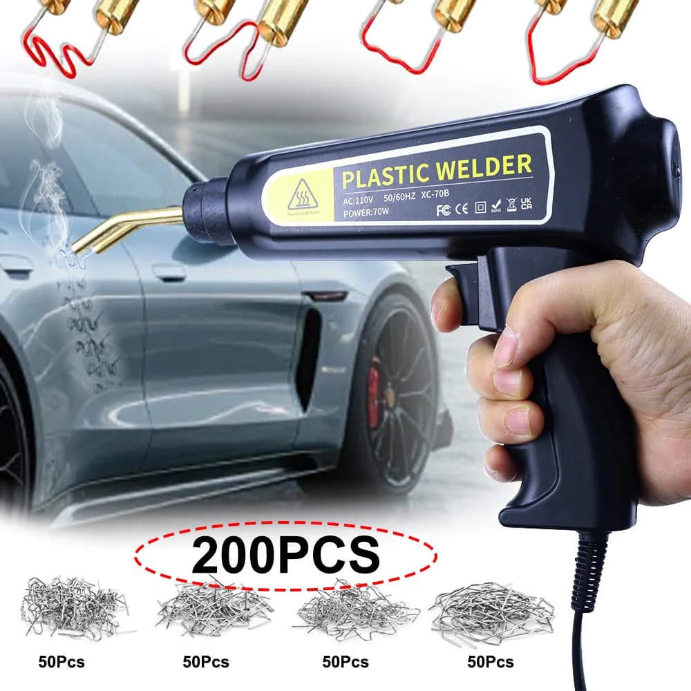 Kit di attrezzi per riparazione paraurti da 70W, Saldatore a caldo per plastica, Nuova pistola termica, Macchina per saldatura plastica, Ferro da saldatura per paraurti, Graffette