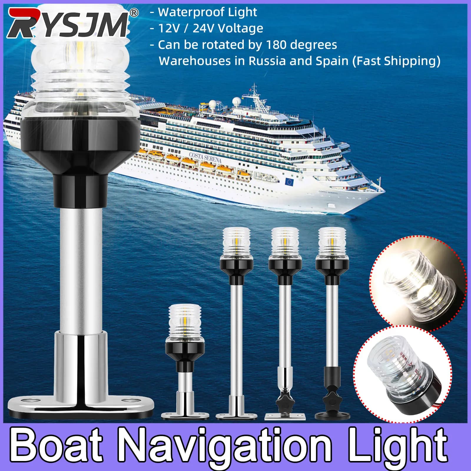 Luce di Segnalazione per Barche 12V 24V, Luce di Navigazione Pieghevole a 360 Gradi LED per Yacht, Luce di Ancoraggio Marina, Accessori per Imbarcazioni