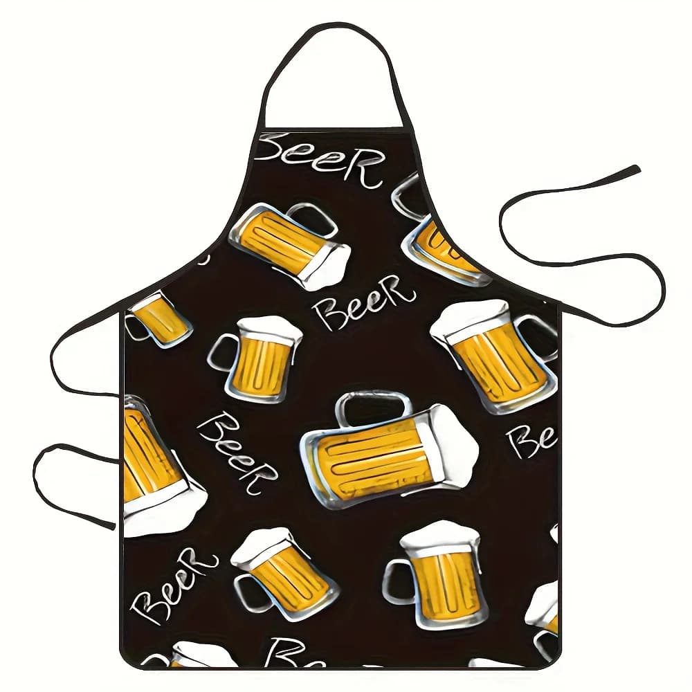 "Avanello dell'amante della birra: elegante sfondo nero con divertente motivo a tazza di birra, ideale per barbecue e appassionati di feste"