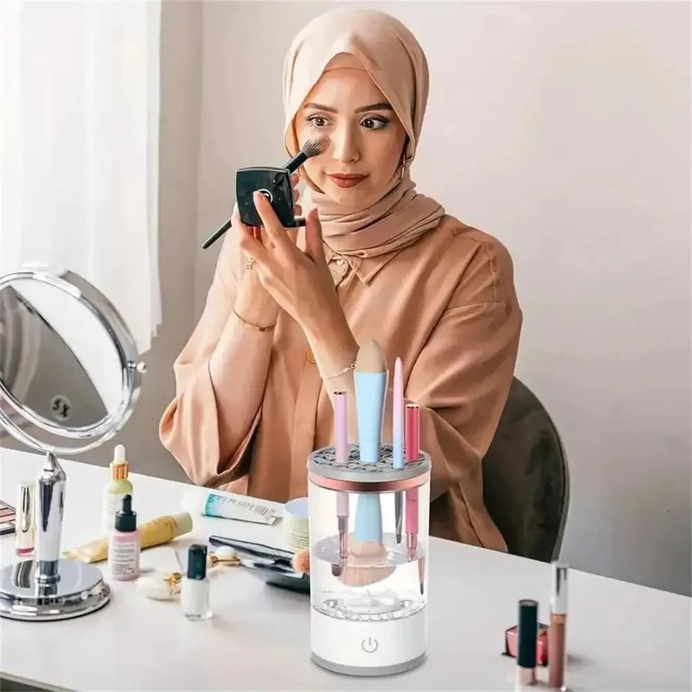 Pulitore elettrico 3 in 1 per pennelli da trucco, automatico, con connettore USB, pulitore portatile per pennelli cosmetici, macchina per la pulizia rapida dei pennelli da trucco.