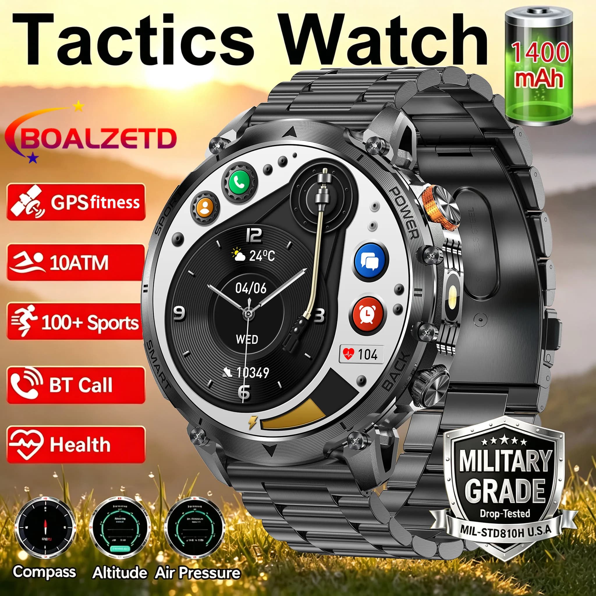 Hot 2026 1.46 Inch HD screen 100+sport Men fitness Smartwatch Bluetooth call GPS sport swim IP68 Waterproof Compass Smartwatch