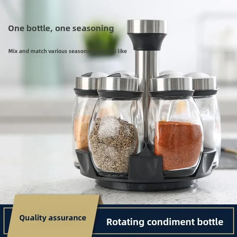 Set di 6 Barattoli Girevoli in Acciaio Inossidabile per Spezie, Ecologico, con Coperchio e Scatola, per Cucina - Ingrosso Fabbrica