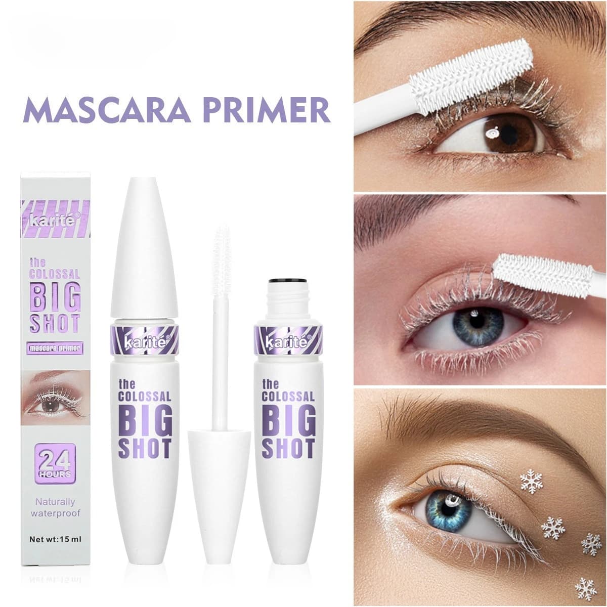 Long and curling white mascara from 2 pieces, water resistant and sweat resistant, without lumps or drooping on the eyelashes.