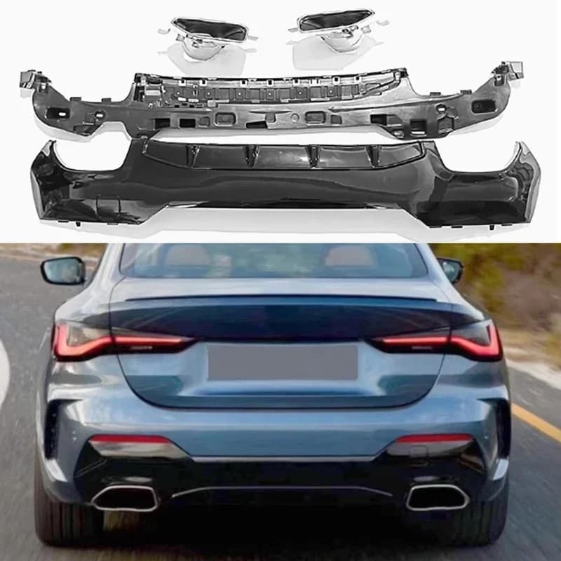 For BMW 4 Series G22 G23 Bright Black With lights Car Rear Bumper Diffuser Rear Splitters Spoiler glossy black Back lip body kit