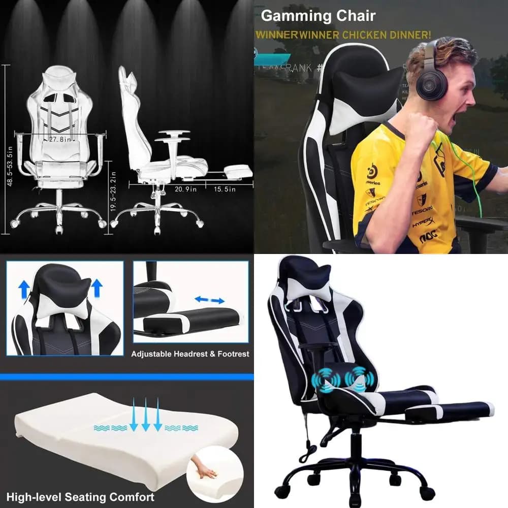 Sedia da Gaming Ergonomica con Schienale Alto, Massaggio, Supporto Lombare, Poggiapiedi, Reclinabile e Rotazione a 360° ° Girevole per adulti, supporta fino a 250 libbre