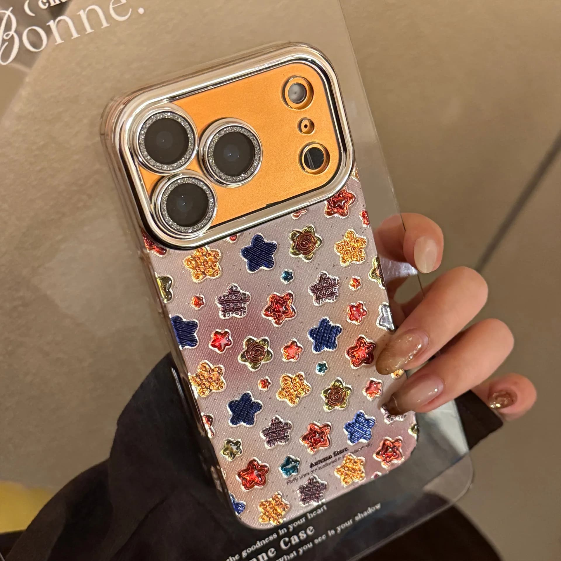 Korean Phone Case with Colorful Stars for iPhone 17 Air 16 15 14 13 12 11 Pro Max XS XR X 7 8 Plus Glittered Lense Film Shock Cover