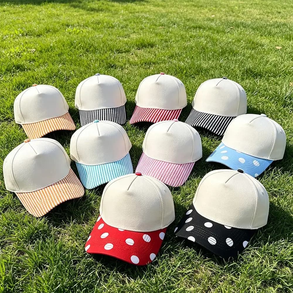 Casual Creative Polka Dot Baseball Cap Cotton Hip Hop Striped Baseball Hat Color Blocked Adjustment Printed Peaked Cap Street