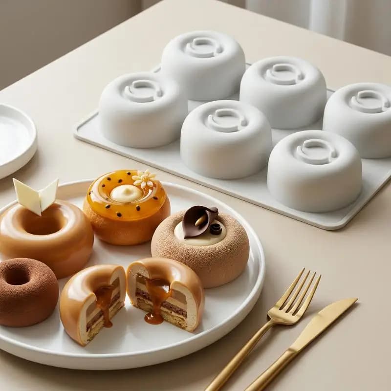 6-Cell Circular Concave Design Silicone Cake Mold Food Grade French Mousse Mould Candle Mold Kitchen Dessert Baking Tools