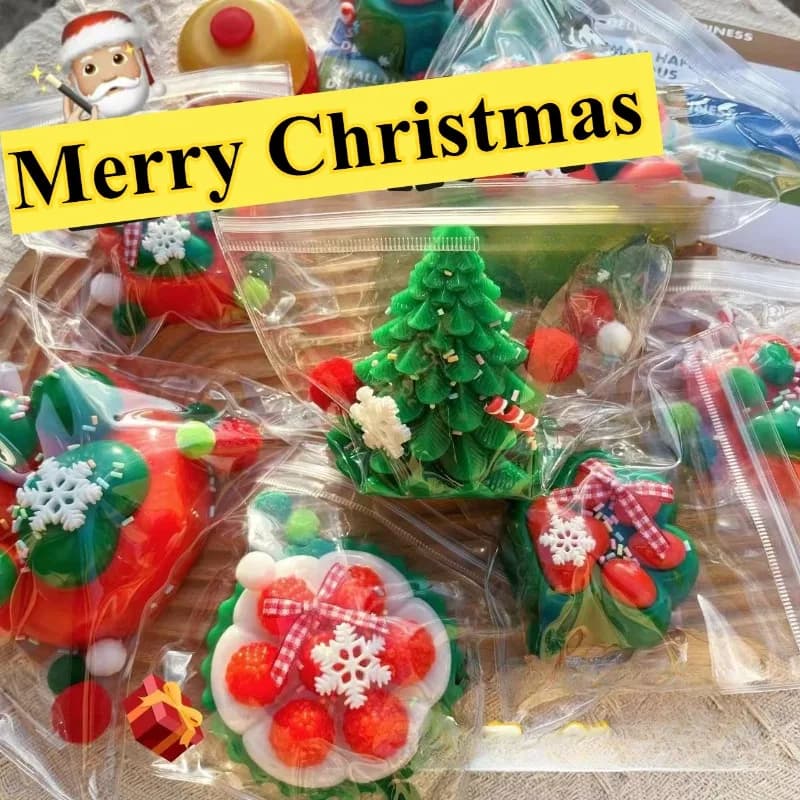 Xmas Themed Stress Relief Toy Squeeze Fun Christmas Tree Snowman Red Green Cat Paws Slow Rebound Squeeze Toy Party favors