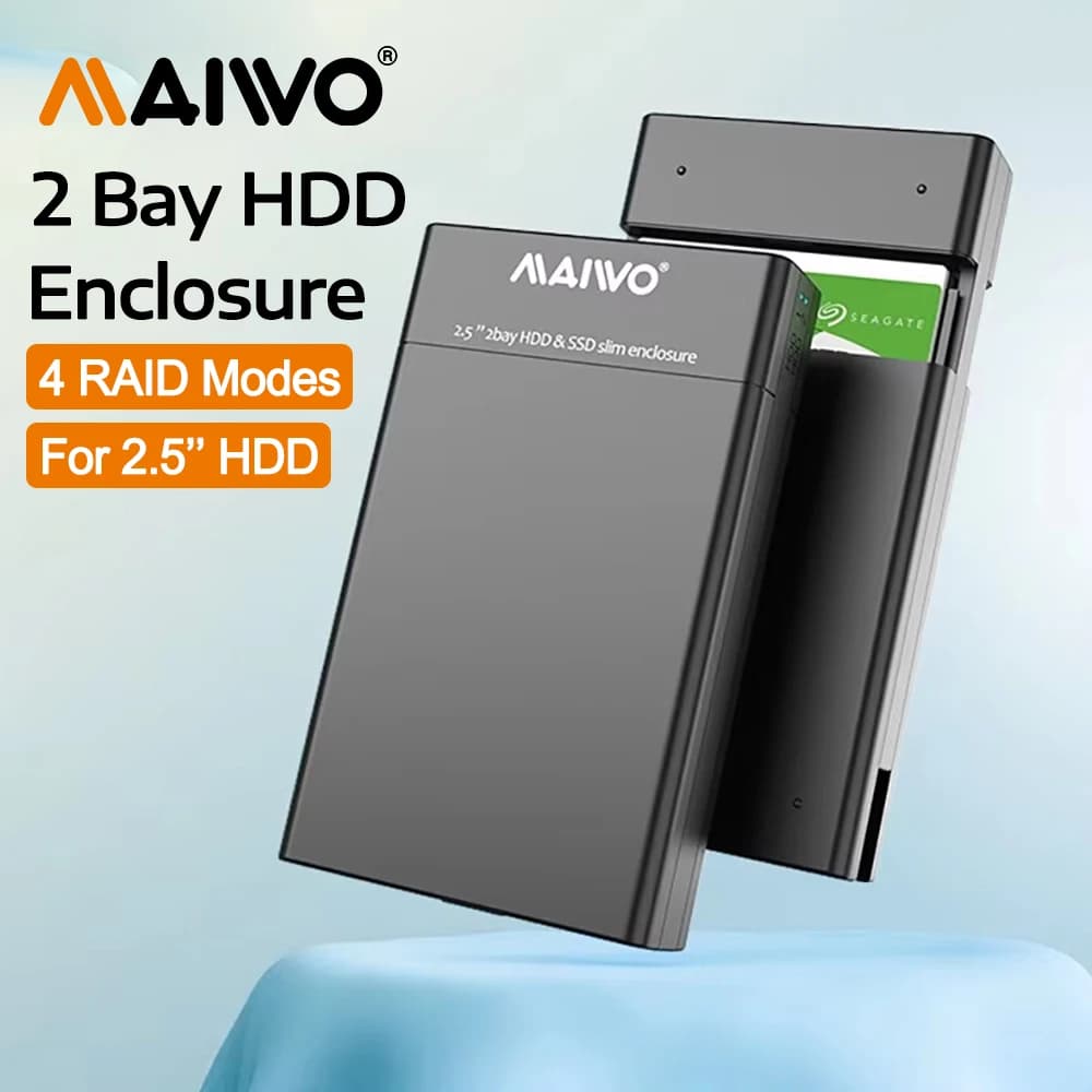 MAIWO Custodia per HDD SSD da 2,5 '' Custodia adattatore SATA a USB 3.0 Custodia per disco rigido esterno HD per disco HDD con 4 modalità RAID per PC
