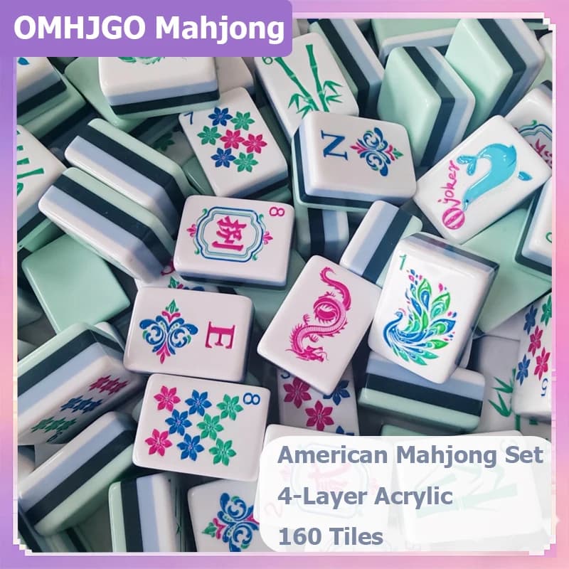 Set di Mahjong Americano Portatile con 160 Tessere Ciano, in Acrilico a 4 Strati, Impermeabile e Resistente all'Usura, Regalo Sorpresa