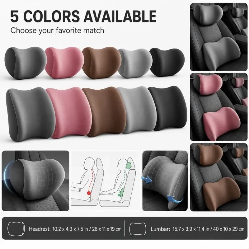 Car Seat Accessories Car Headrest Memory Foam Cushion Set Fits Most Car Models Relieves Neck And Back Fatigue