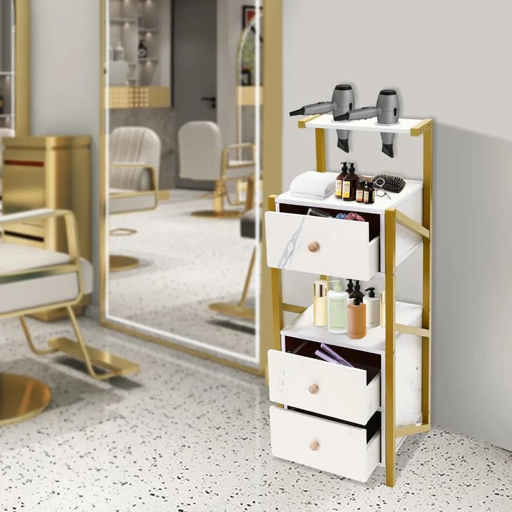 Beauty salon station Barber stations with 3 drawers to store make-up with 2 hair dryer holders Makeup organizer equipment, for spas