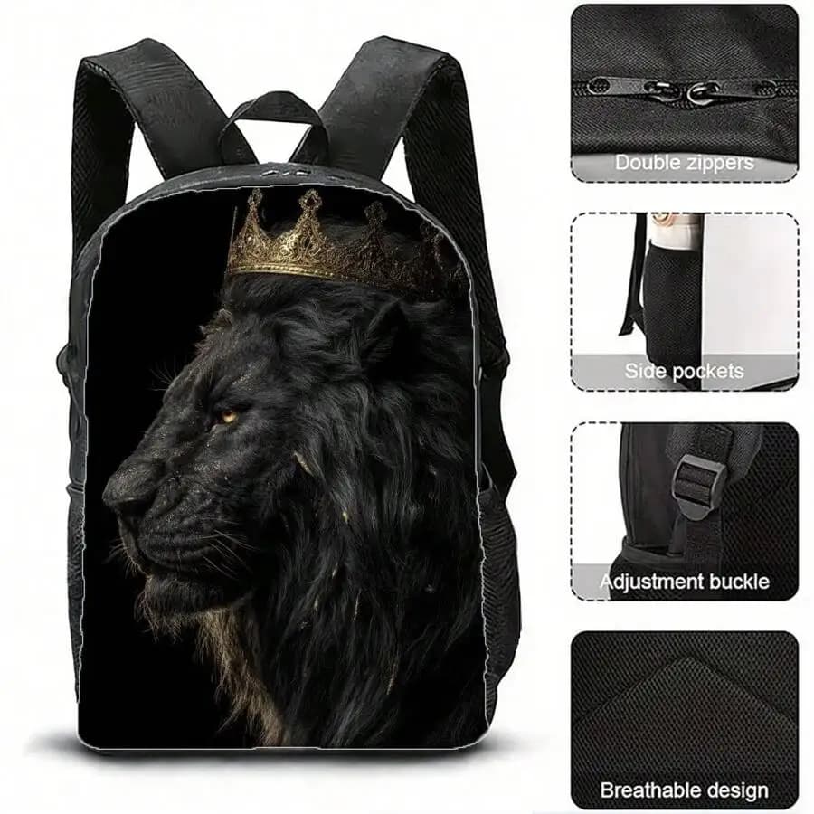 Large Capacity Adult Backpack For Travel School Outdoor With Adjustable Straps Double Zippers Side Pockets