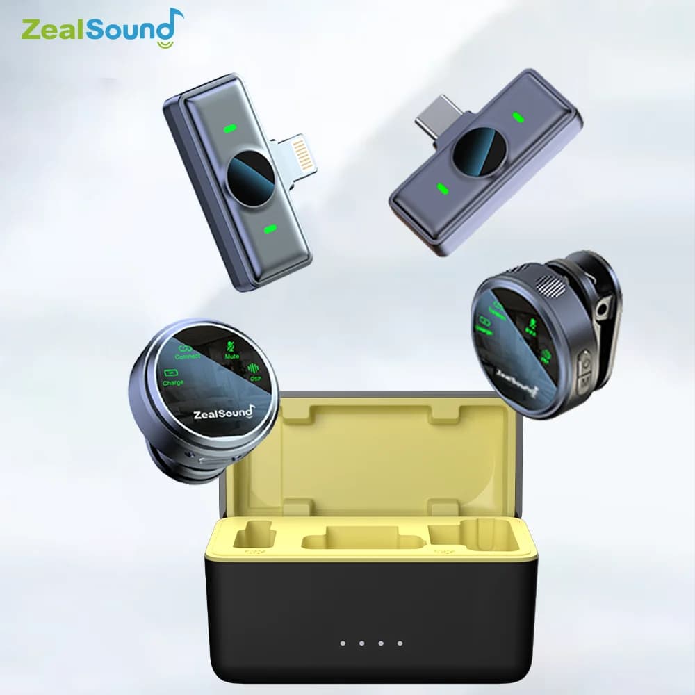 Haomuren Microfono lavalier con pulsante magnetico wireless per iPhone Telefono Android Youtube Registrazione live Intervista Vlog M2
