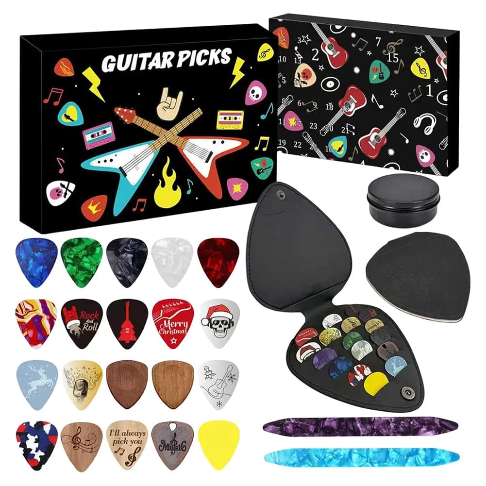 Plettri per chitarra Calendario conto alla rovescia dell'Avvento 24 pezzi Plettri per chitarra Accordatore Amanti della musica Festival di Natale Presente Carnevale di Natale