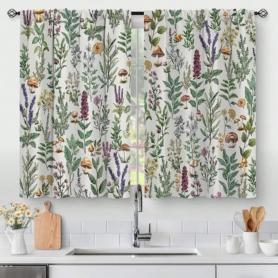 Snowflake Kitchen Curtains - Winter Holiday Pattern Cafe Farmhouse Short Tier Window Curtains Living Dining Room Decor Rod