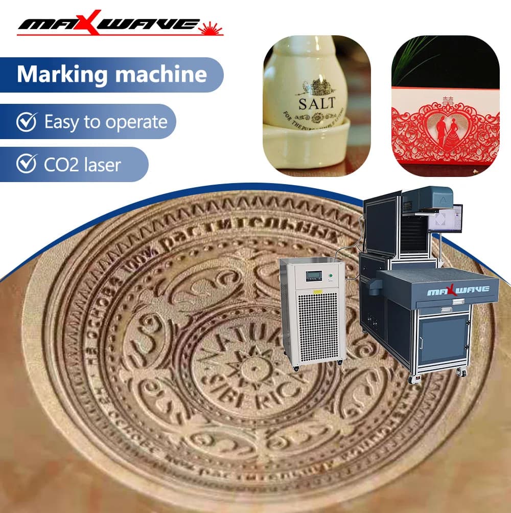 Maxwave CO2 Strumento per incisione laser 3D Area di marcatura 800 mm × 800 mm Lavorazione di carte di carta con tubi laser importati negli Stati Uniti