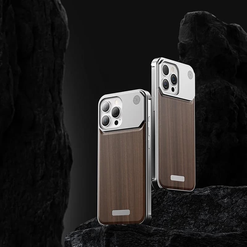 Custodia Magnetica Senza Cornice in Legno e Metallo per iPhone 16 15 14 Pro Max, Cover Antiurto in Lega di Alluminio con Aromaterapia in Legno Massello