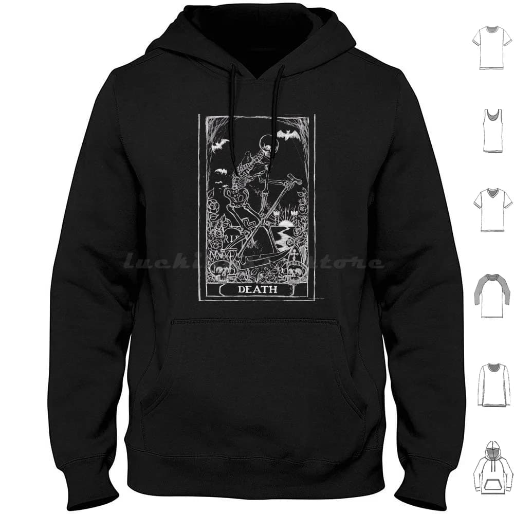 Felpa con cappuccio Death Card in cotone a maniche lunghe Death Death Tarot occulto mistico Nu Goth gotico