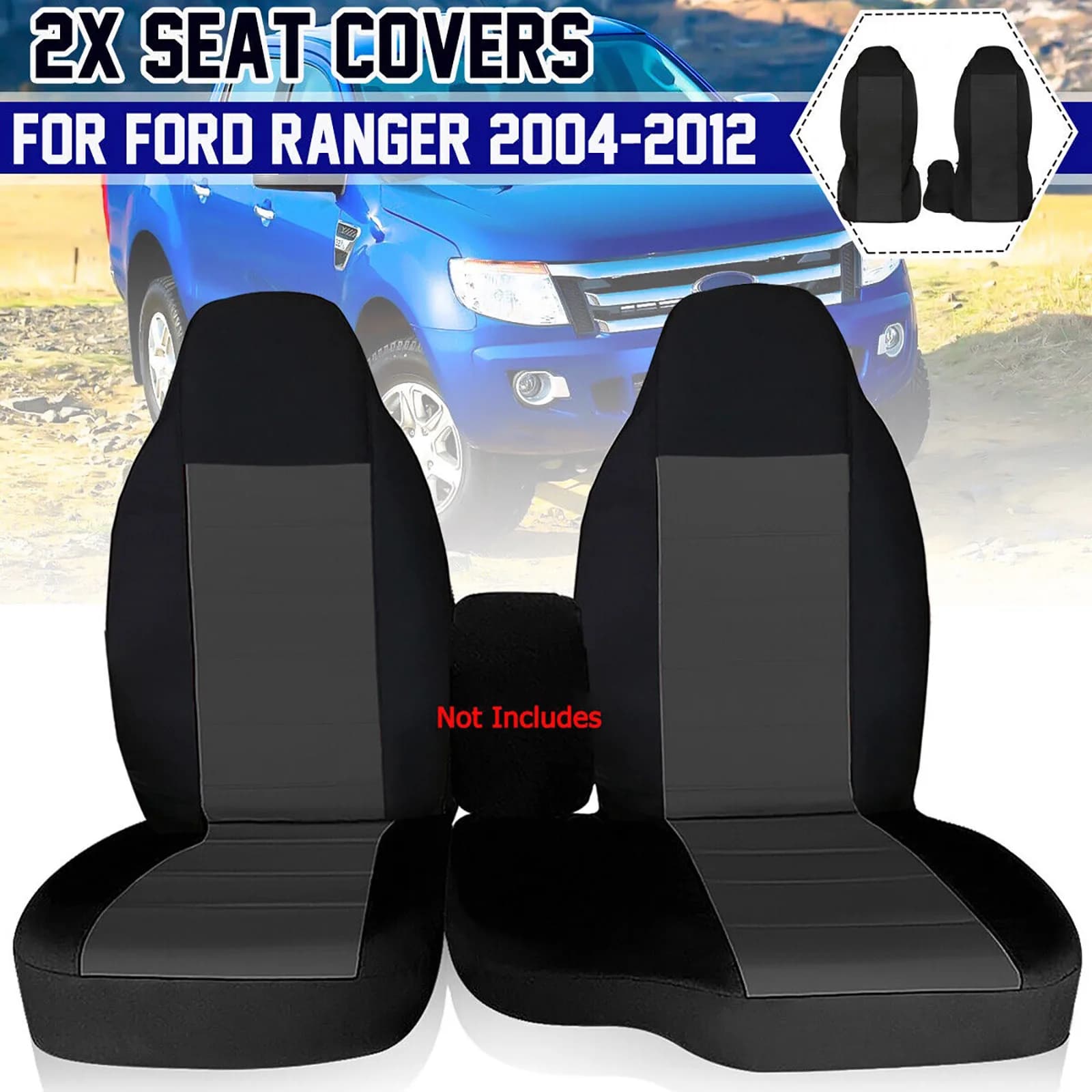 Parte della copertura del seggiolino auto anteriore da 2 pezzi per FORD RANGER 2004-12 Accessori auto 60/40 Schienale alto Grigio scuro